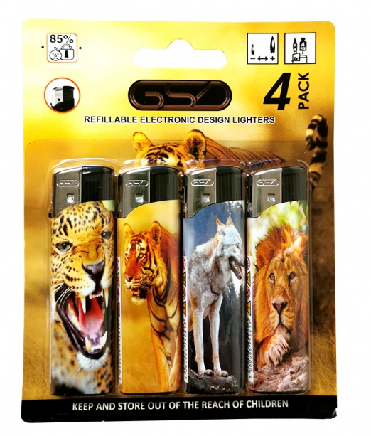 GSD 4-Pack Electronic Refillable Lighters - ANIMAL