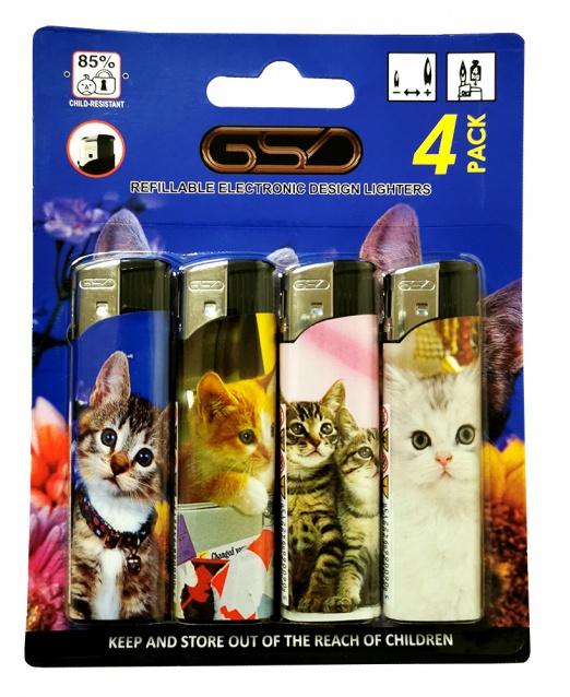 GSD 4-Pack Electronic Refillable Lighters - CATS