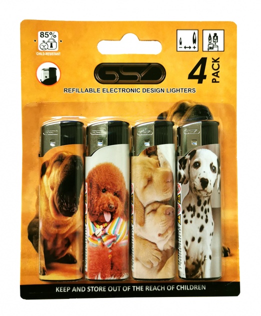GSD 4-Pack Electronic Refillable Lighters - DOGS