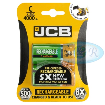 JCB C 4000mAh NiMH Rechargeable Batteries Pack of 2