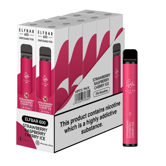 ELF BAR STRAWBERRY RASPBERRY CHERRY ICE 2 NIC 10 Per Box S&R Tradelink Ltd