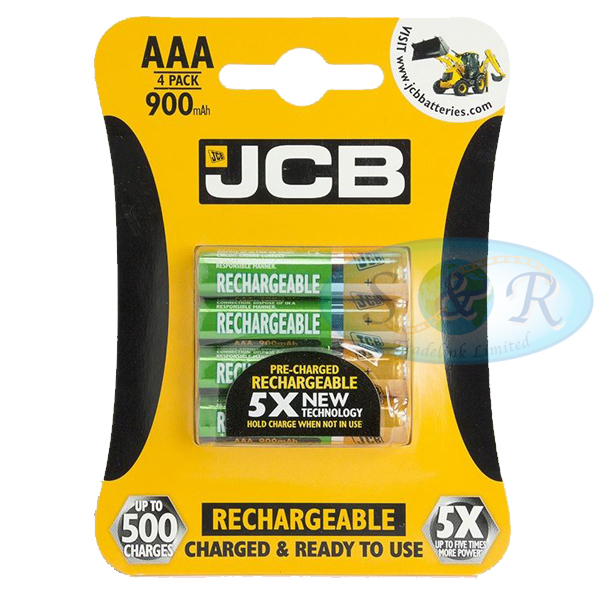 JCB Size AAA 900mAh Rechargeable Batteries NiMH S&R