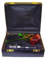 14cm Rasta Glass Waterpipe in a Black Leather Case