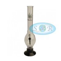 38cm Black Leaf Oval Bubble Glass Waterpipe Bong with Rubber Base