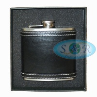 6oz Black Deluxe Leather Bound Stainless Steel Hip Flask