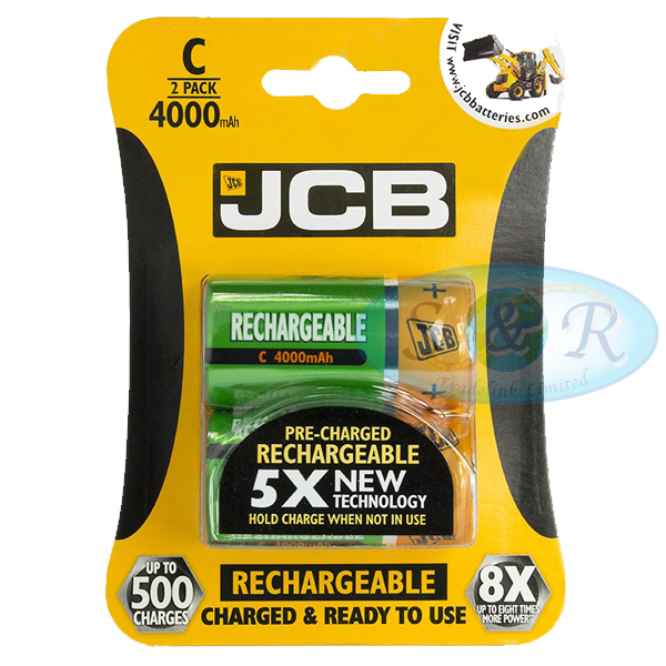 JCB Size C 4000mAh Rechargeable Batteries NiMH S&R