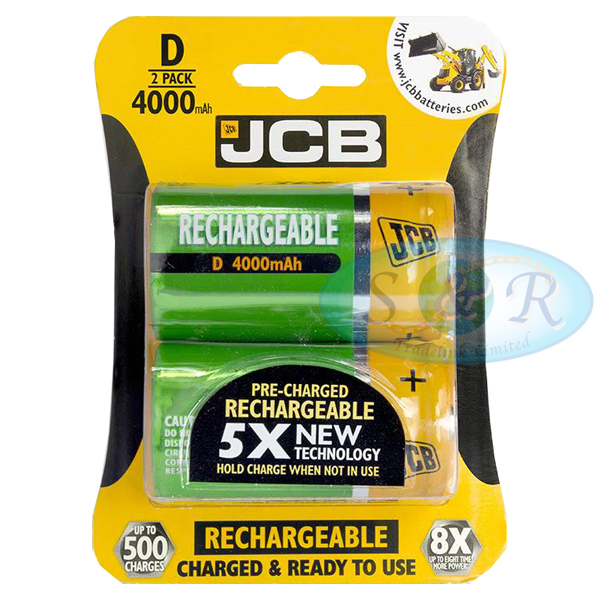 JCB Size D 4000mAh Rechargeable Batteries NiMH S&R
